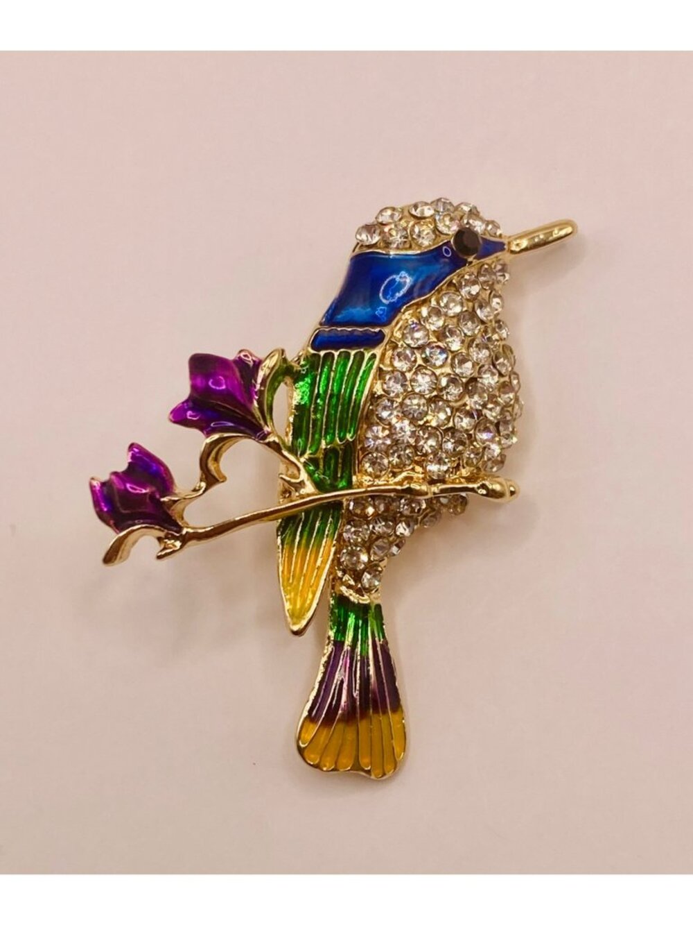 Colorful Rhinestone Hummingbird Brooch Pin -101B